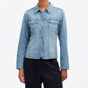 Madewell shrunken button-front denim shirt jacket, Sanwald Wash, XS